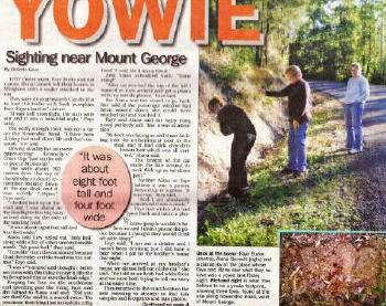 Manning Times Newspaper Article Yowie Sighting